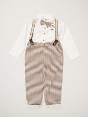 Little Gent Bow Tie Mock 100% Cotton Shirt and Trousers with Braces Outfit Set - Image 1 of 3