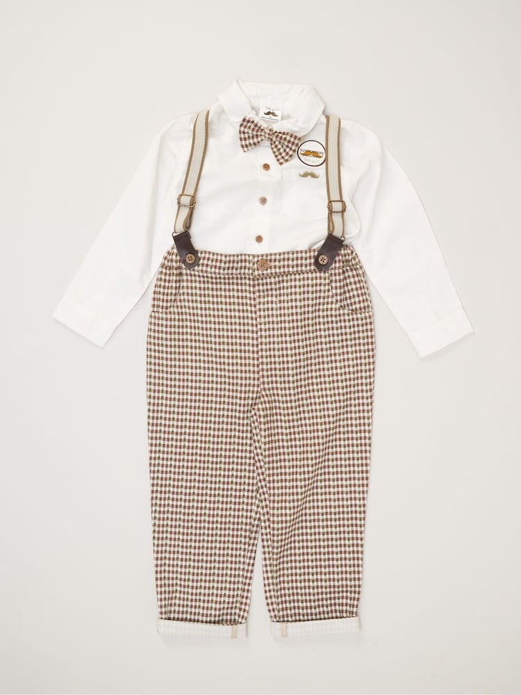 Little Gent Bow Tie Mock 100% Cotton Shirt and Trousers with Braces Outfit Set - Image 1 of 3