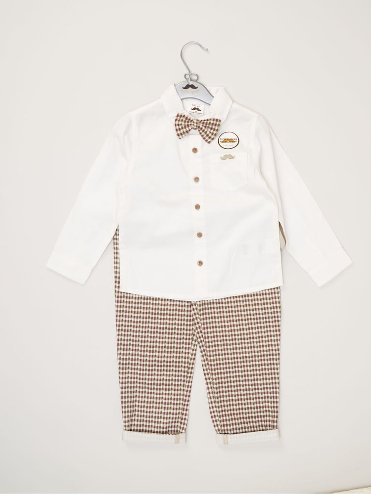 Little Gent Bow Tie Mock 100% Cotton Shirt and Trousers with Braces Outfit Set - Image 2 of 3