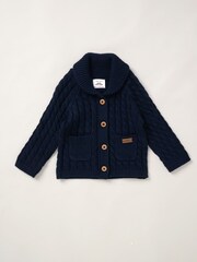 Little Gent Blue Shawl True Knit 100% Cotton Cardigan and Trousers Outfit Set - Image 3 of 5