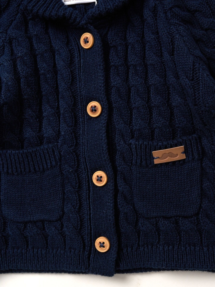 Little Gent Blue Shawl True Knit 100% Cotton Cardigan and Trousers Outfit Set - Image 5 of 5