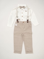 Little Gent Bow Tie Mock 100% Cotton Shirt and Trousers with Braces Outfit Set - Image 2 of 3