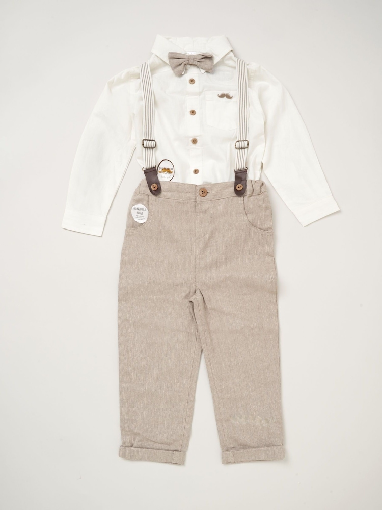 Little Gent Bow Tie Mock 100% Cotton Shirt and Trousers with Braces Outfit Set - Image 2 of 3