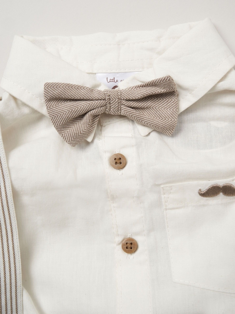 Little Gent Bow Tie Mock 100% Cotton Shirt and Trousers with Braces Outfit Set - Image 3 of 3