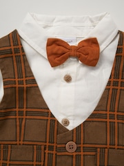 Little Gent Mock 100% Cotton Brown Waistcoat Bow Tie Outfit Set - Image 5 of 5