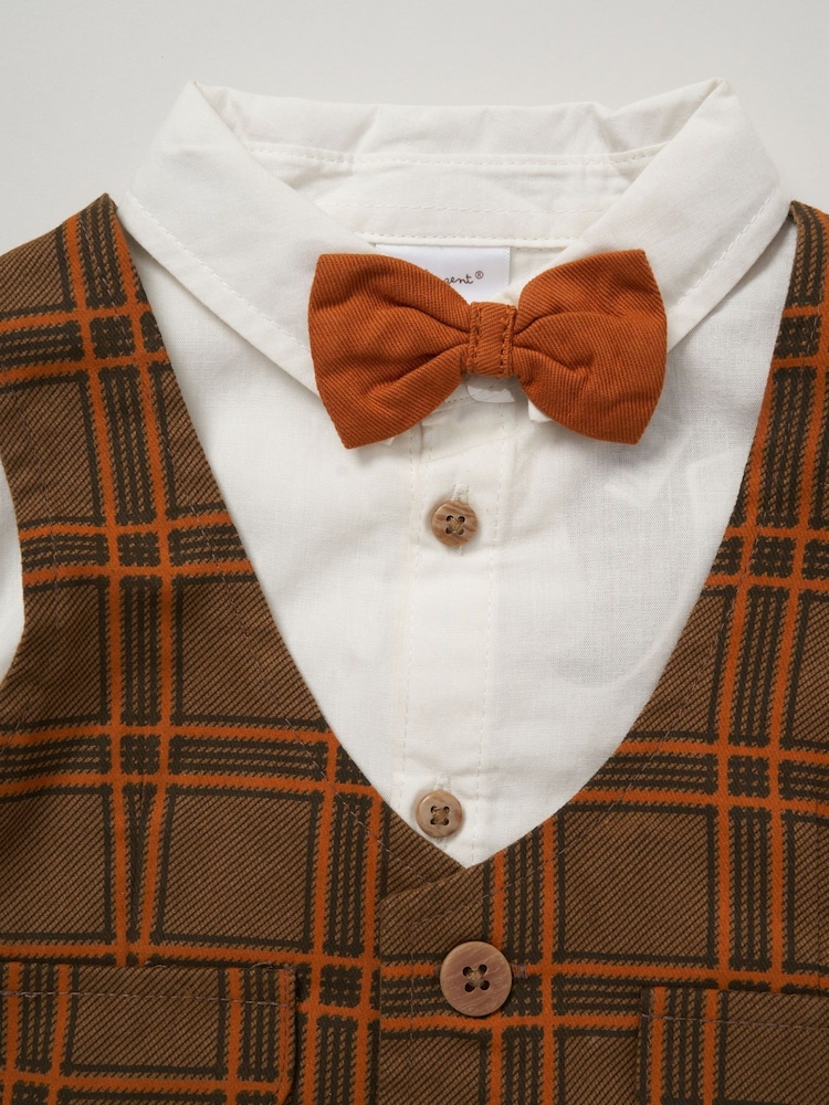 Little Gent Mock 100% Cotton Brown Waistcoat Bow Tie Outfit Set - Image 5 of 5