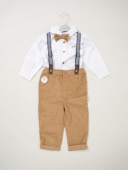 Luonnollinen - Little Gent Rusetti Solmio Mock, 100% puuvillaa Paidat ja Housut Henkselit-asusetillä - Kuva 1 / 3