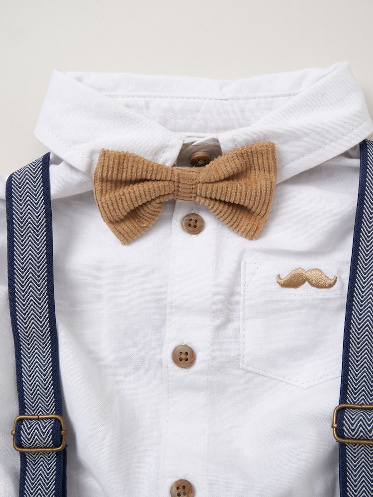 Luonnollinen - Little Gent Rusetti Solmio Mock, 100% puuvillaa Paidat ja Housut Henkselit-asusetillä - Kuva 3 / 3
