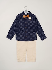 Little Gent Bow Tie Mock 100% Cotton Shirt and Trousers with Braces Outfit Set - Image 1 of 3