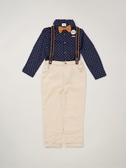 Little Gent Bow Tie Mock 100% Cotton Shirt and Trousers with Braces Outfit Set - Image 2 of 3