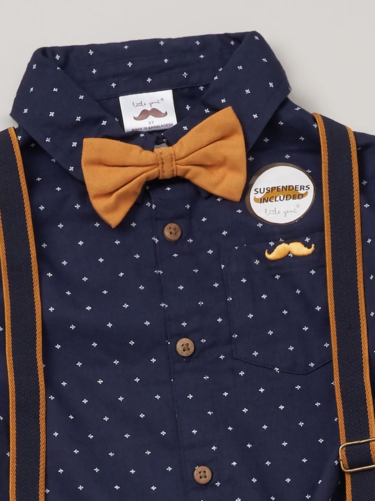 Little Gent Bow Tie Mock 100% Cotton Shirt and Trousers with Braces Outfit Set - Image 3 of 3