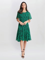 Gina Bacconi Green Annette Chiffon Dress - Image 1 of 7