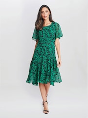 Gina Bacconi Green Annette Chiffon Dress - Image 3 of 7