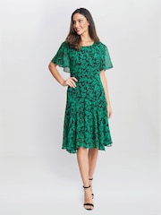 Gina Bacconi Green Annette Chiffon Dress - Image 5 of 7