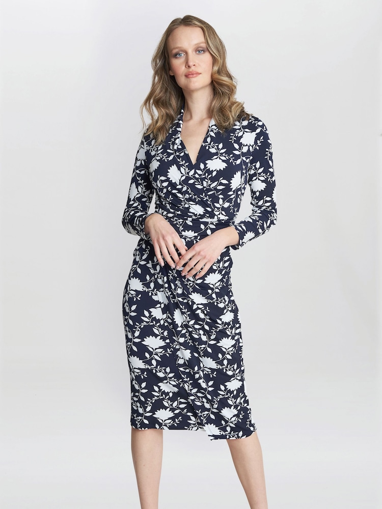 Gina Bacconi Blue Linda Jersey Wrap Dress - Image 1 of 5