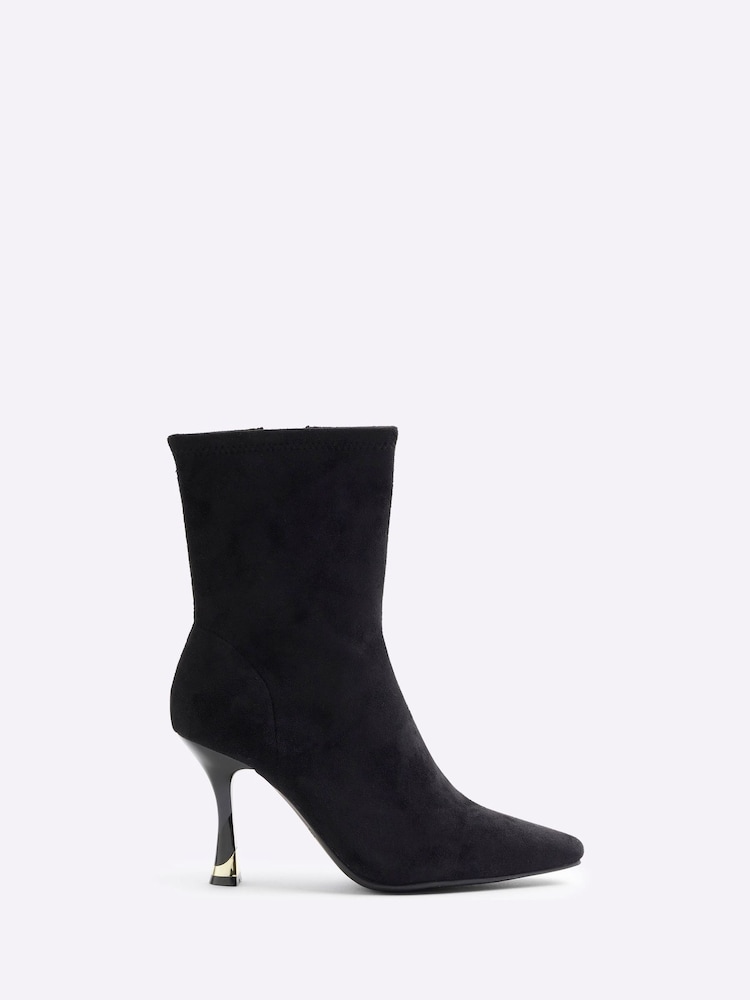 River Island Black Suedette Heeled Sock Boots - Image 1 of 4