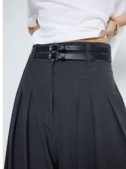 River Island Grey Double Belted Wide Leg Tailored Trousers - Image 2 of 4