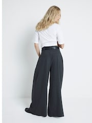 River Island Grey Double Belted Wide Leg Tailored Trousers - Image 3 of 4