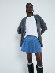 River Island Blue Denim Pleated Mini Skirt - Image 1 of 4