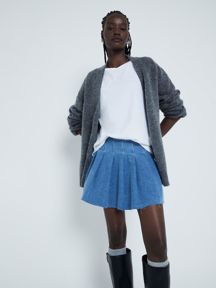 River Island Blue Denim Pleated Mini Skirt - Image 1 of 4