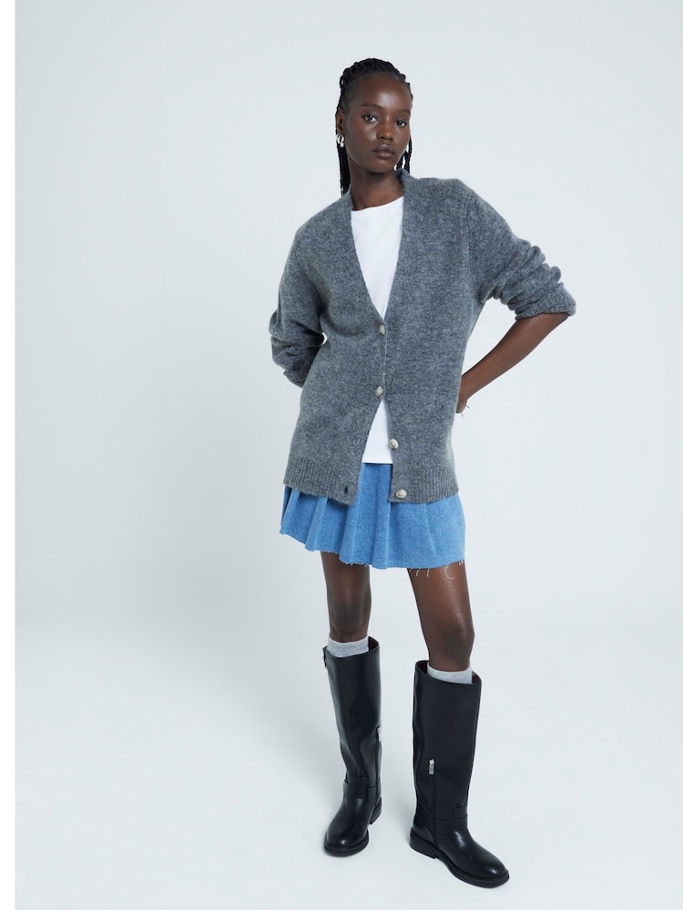 River Island Blue Denim Pleated Mini Skirt - Image 2 of 4