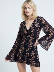 River Island Black Cowl Neck 100% Cotton Mini Dress - Image 1 of 4
