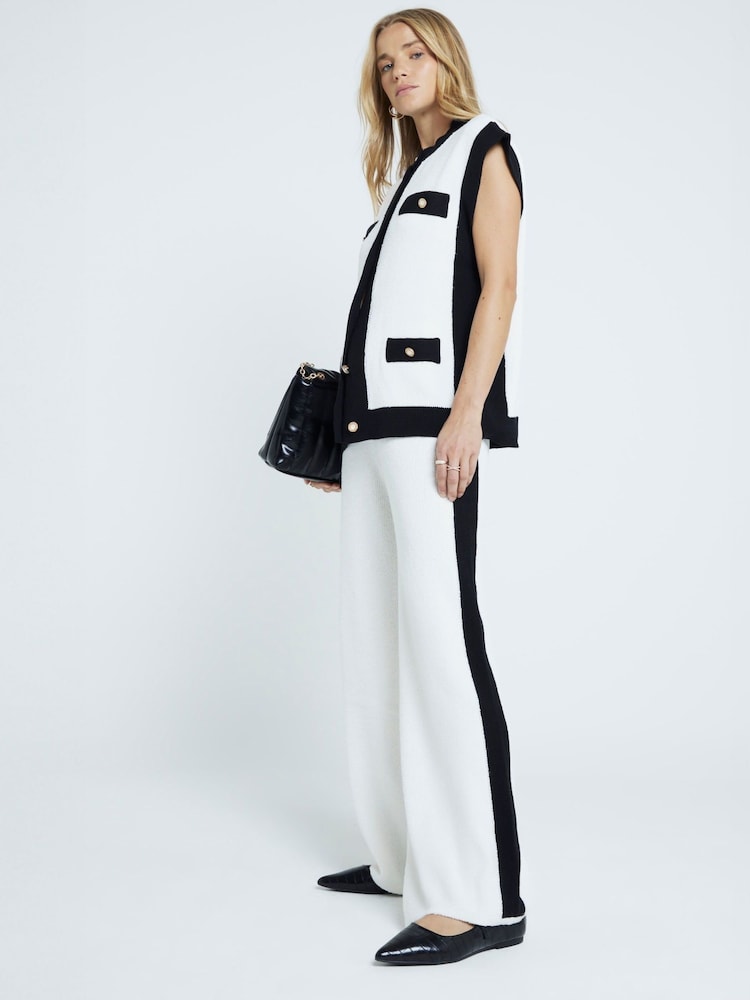 River Island Cream Tipped 100% Cotton Trousers - Image 1 of 4
