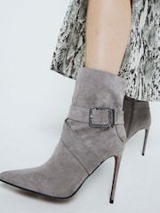 River Island Grey Buckle Heeled Boots - Image 1 of 4