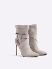 River Island Grey Buckle Heeled Boots - Image 2 of 4