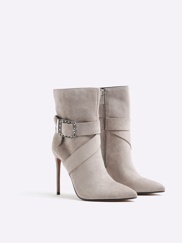 River Island Grey Buckle Heeled Boots - Image 2 of 4