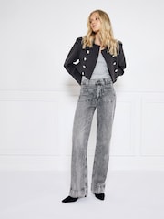 River Island Grey High Waisted Pocket Front Wide Leg Jeans - Image 1 of 4