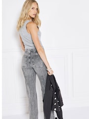 River Island Grey High Waisted Pocket Front Wide Leg Jeans - Image 2 of 4