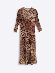 River Island Brown Petite Leopard Print Mesh Maxi Dress - Image 5 of 6
