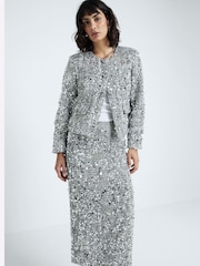 River Island Trophy Jacke ohne Kragen aus glitzerndem Material - Bild 2 von 5