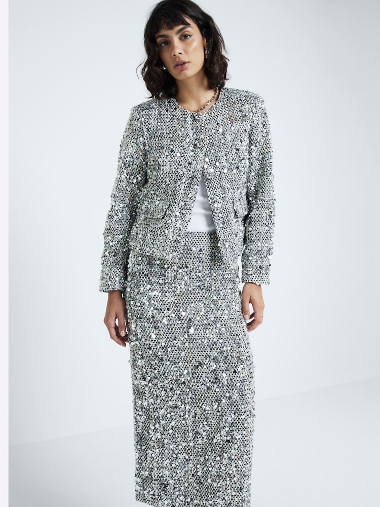 River Island Trophy Jacke ohne Kragen aus glitzerndem Material - Bild 2 von 5