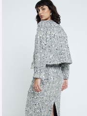 River Island Trophy Jacke ohne Kragen aus glitzerndem Material - Bild 3 von 5