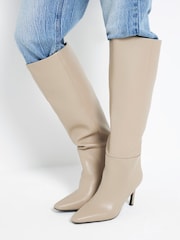 River Island Beige Heeled Knee High Leg Boots - Image 1 of 4