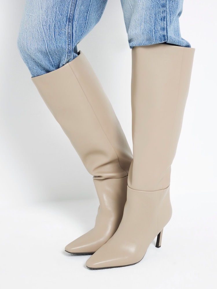 River Island Beige Heeled Knee High Leg Boots - Image 1 of 4
