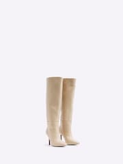 River Island Beige Heeled Knee High Leg Boots - Image 2 of 4