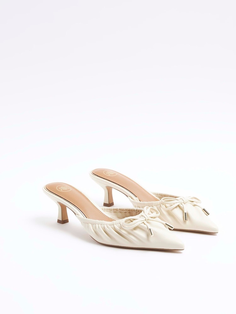 River Island Cream Ruched Bow Mule Courts - Image 2 of 4