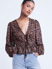River Island Brown Tie Front Top - Image 1 of 4
