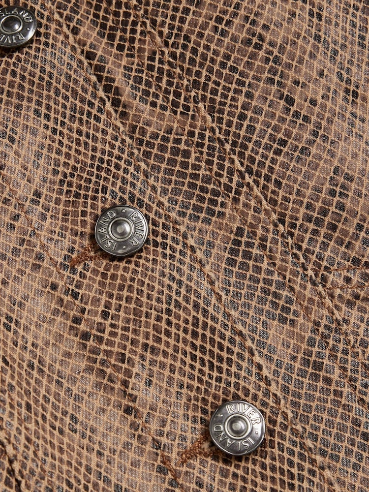 River Island Brown Snake Print Cropped Denim 100% Cotton Jacket - Image 4 of 4