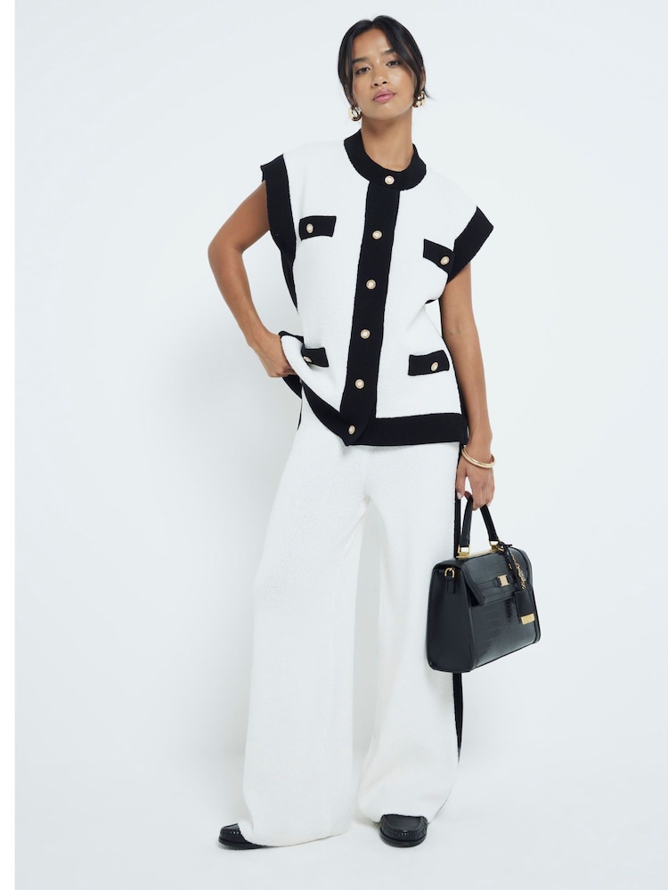 River Island Cream Petite Tipped 100% Cotton Waistcoat - Image 1 of 6 River Island Cream Petite Tipped 100% Cotton Waistcoat - Image 1 of 6