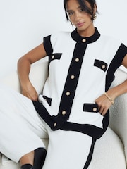 River Island Cream Petite Tipped 100% Cotton Waistcoat - Image 3 of 6