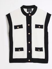 River Island Cream Petite Tipped 100% Cotton Waistcoat - Image 5 of 6
