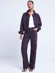 River Island Brown Relaxed High Rise Straight 100% Cotton Jeans - Image 1 of 4