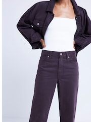 River Island Brown Relaxed High Rise Straight 100% Cotton Jeans - Image 3 of 4