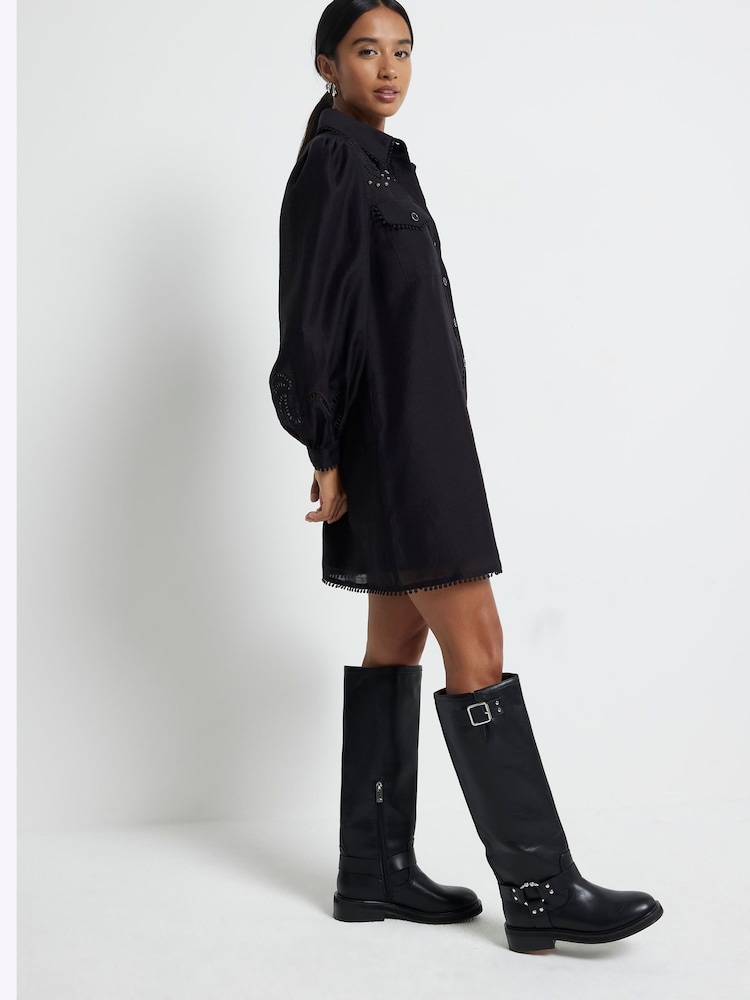 فستان بتصميم قميص مرصع ومزيّن بفتحات مناسب للأحجام الصغيرة من River Island - صورة 2 من 4