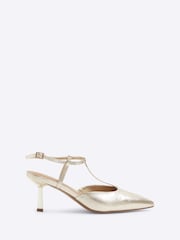 River Island Gold T Strap Mid Heel Courts - Image 1 of 3
