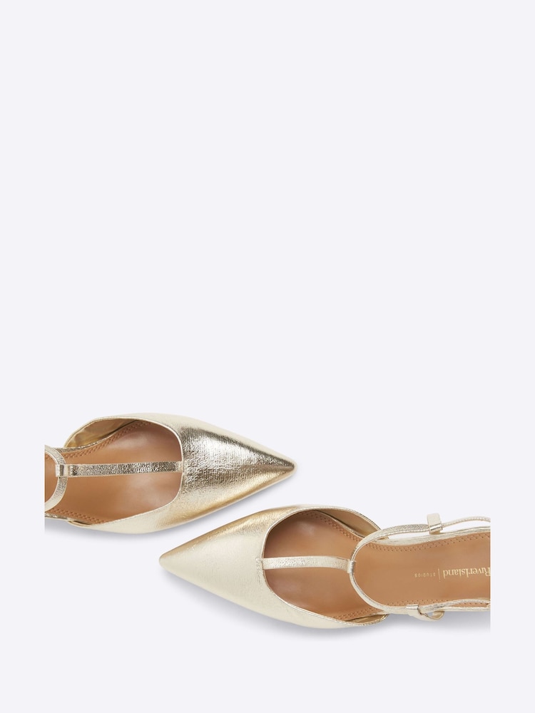 River Island Gold T Strap Mid Heel Courts - Image 3 of 3